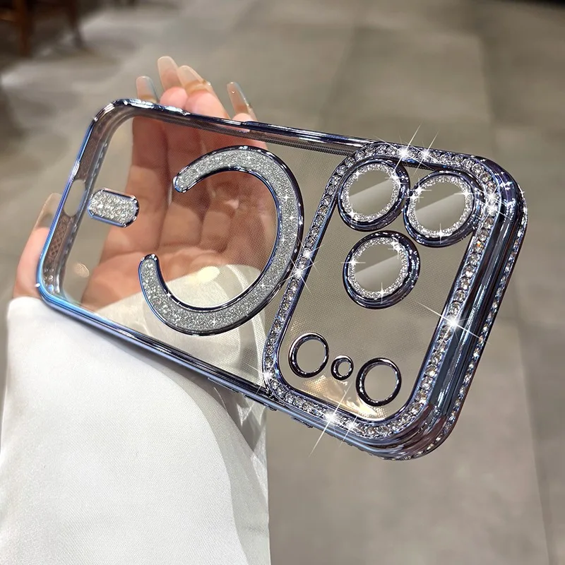 Glitter Magsafe Bracket Case for iPhone 17 16 15 11 12 14 13 Pro Max Plating Soft Bling Diamond Luxury Cover for iPhone 17 Air S8e831d43550840db919c59c82eabb50fB
