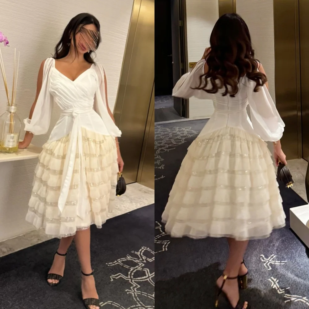 

Formal Retro Chiffon Pleat Ruched Tiered A-line V-neck Knee Length Dresses Cocktail Dresses High Quality Sizes Available Simple