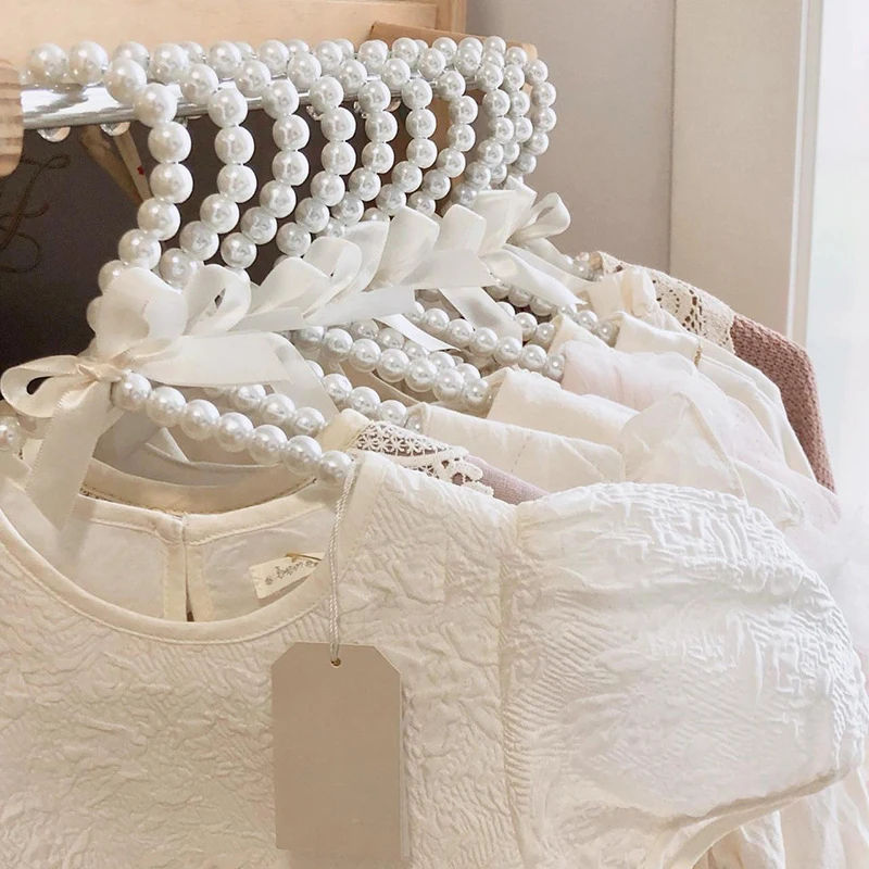 Elegant Baby Pearl Bowknot Ribbon Dress Coat Hanger Wardrobe Closet Storage Rack Space Saving Clothing Organizer 1pcs 20/25/30cm