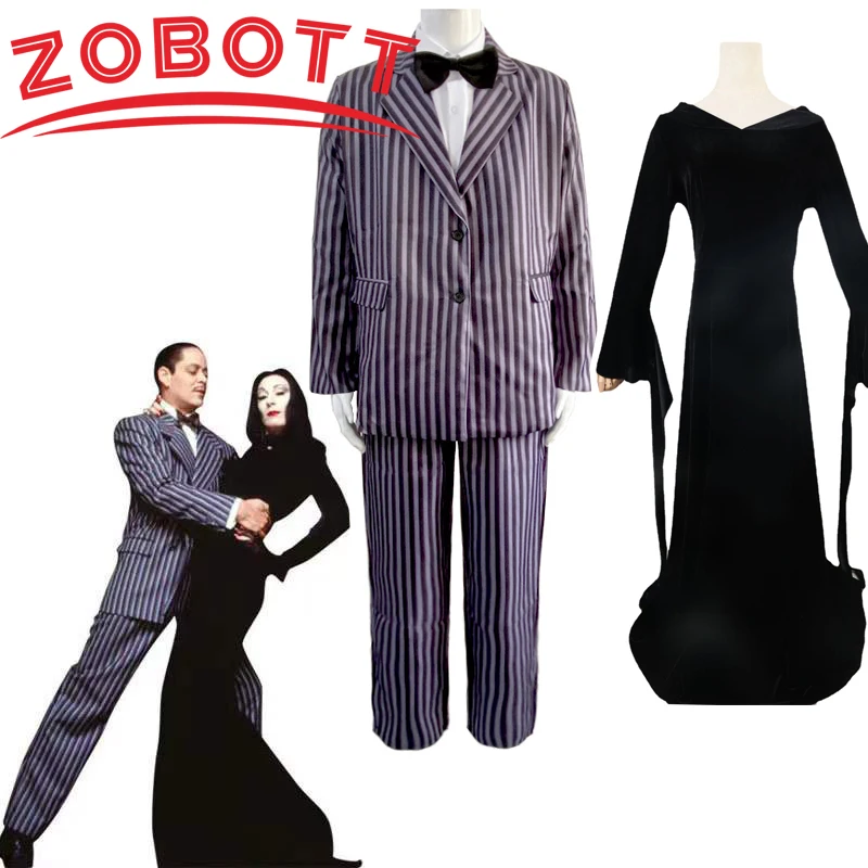 Gomez Addigs Cosplay Anime Morticia Costume Dress Halloween Carnival Outfit Adult Kid Coat Shirt Pant Tie Suit Party Uniform