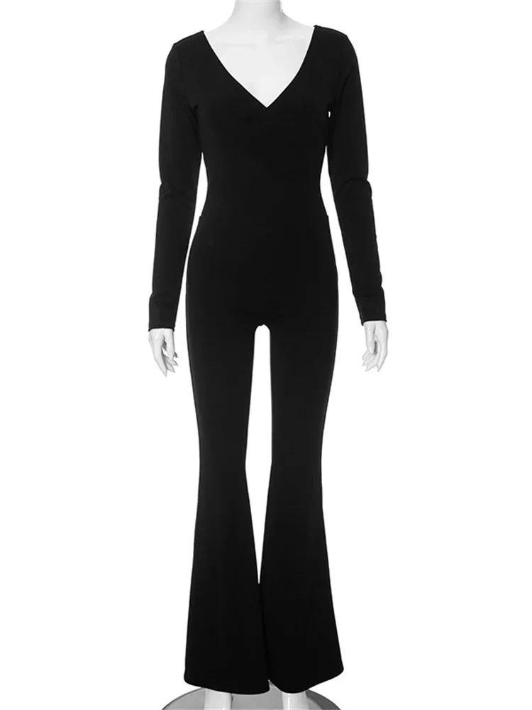 Tossy Off-Shoulder Slim Black Rompers For Women Trousers Straight High Waist Fashion Patchwork Long Sleeve Jumpsuit Streetwear