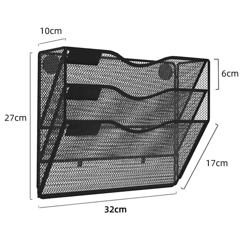 3 단 마그네틱 파일 거치대, 드릴링 없음, 장착 탄창 없음, 냉장고 사무실용 정리함 블랙