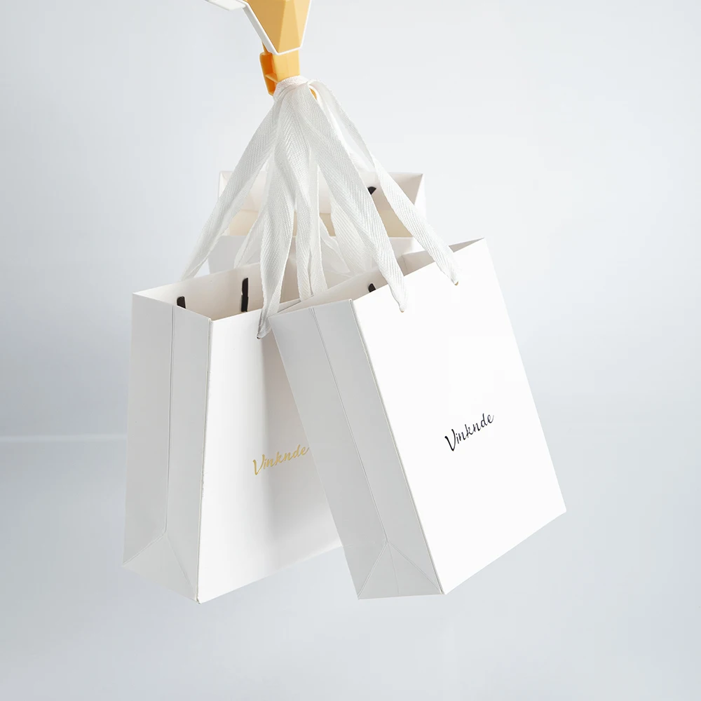 100pcs Bulk White Black Paper Tote Bags Custom Logo 12x6x16cm Shopping  Retail Business Birthday Wedding Party Bag with Handles