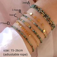Vlen Natural Stone Turquoises Bracelets for Women 2mm/3mm/ beads 18 K Golden Plated Bracelet Minimalist Pulseras Boho Jewelry 2
