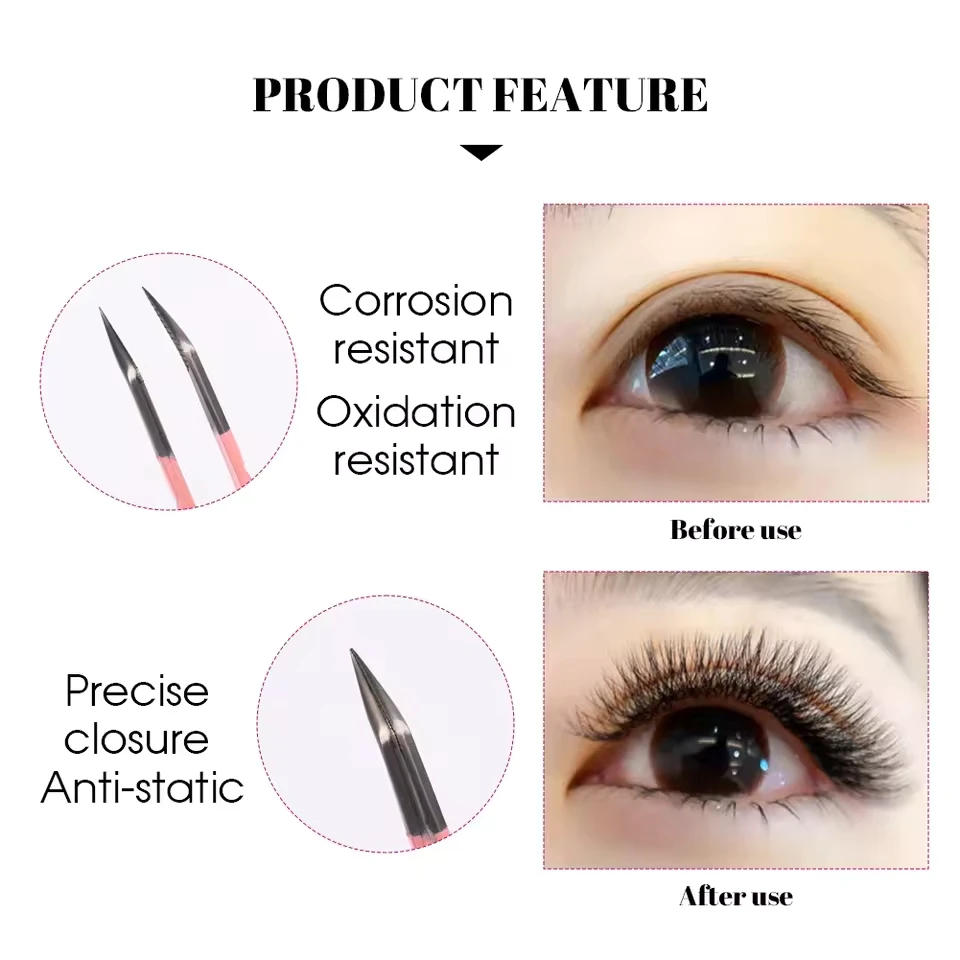 Eyelash Tweezers 1 PC Fiber Tips Pink Professional Steel High Precision for Volume Fans Lashes Extensions Makeup eyelash tweezers