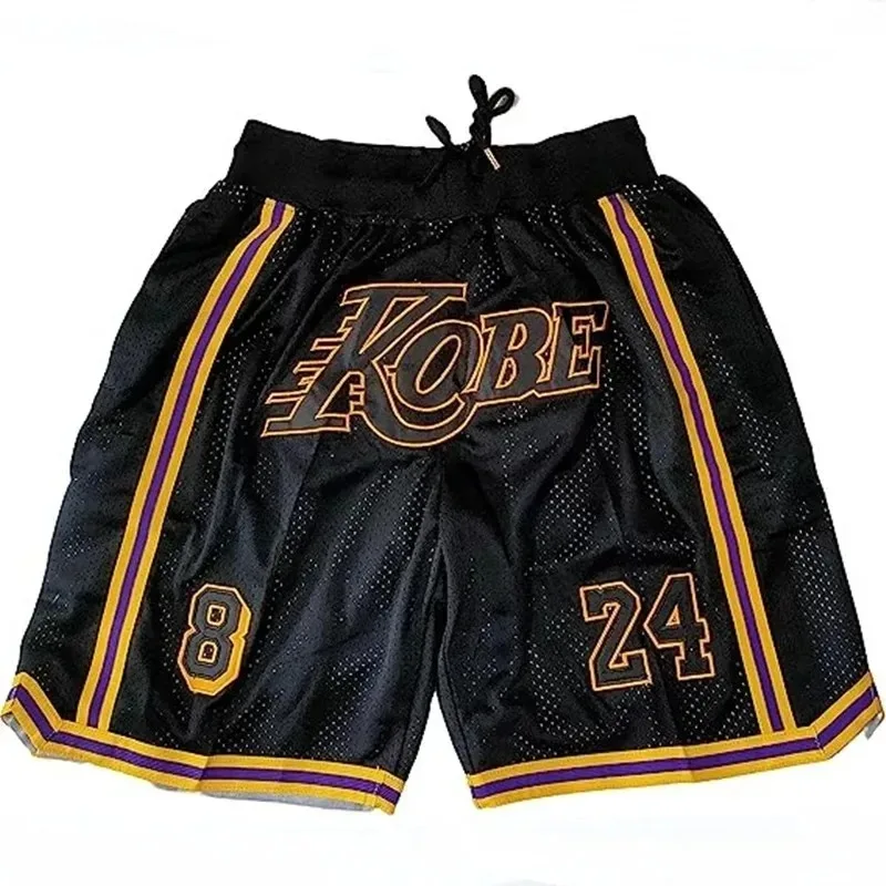 Men Basketball Sports Shorts Oversize Legend 24 Bryant Black MAMBA Embroidery High Street Hip Hop Breathable Middle Beach Pants