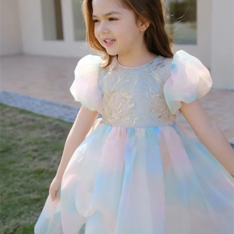 

Girl Dress Kids Party Birthday Evening Gown Cotton 2024 Hot Spring Summer Performance Teenagers Flower Girl Dress Children Cloth