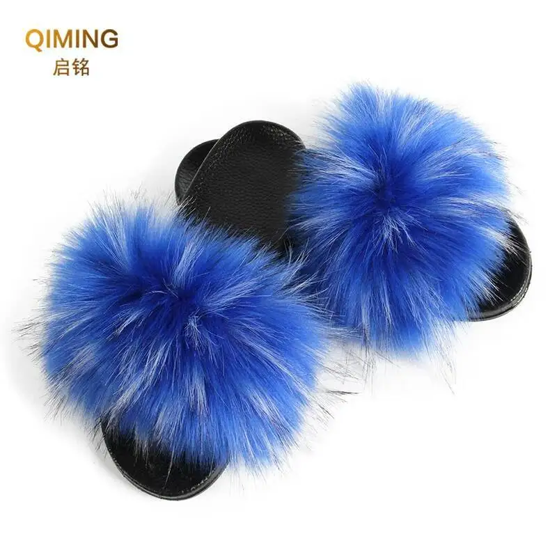 Summer Faux Fur Slippers Fuzzy Fur Slides For Women Fluffy Sandals