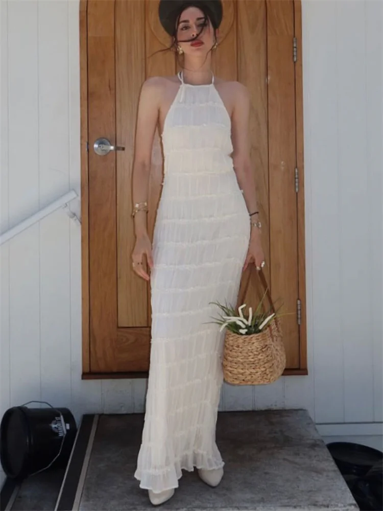 Spring Long Dress for Women Lace-Up Backless Maxi Dress