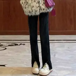 Estilo vintage split jeans feminino primavera e outono 2022 novo high street cintura alta reta perna esfregando y2k jeans