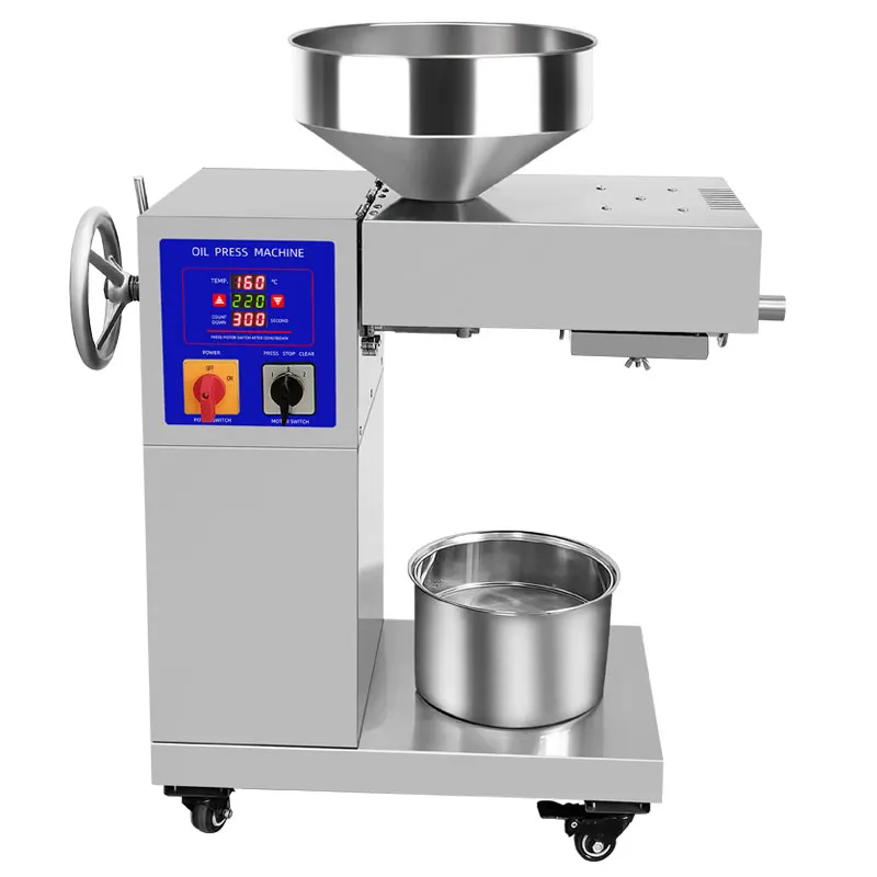 Automatic Commercial Electric Intelligent Temperature Control Stainless Steel Oil Press Machine 15-20kg/H Oil Extractor Wheels