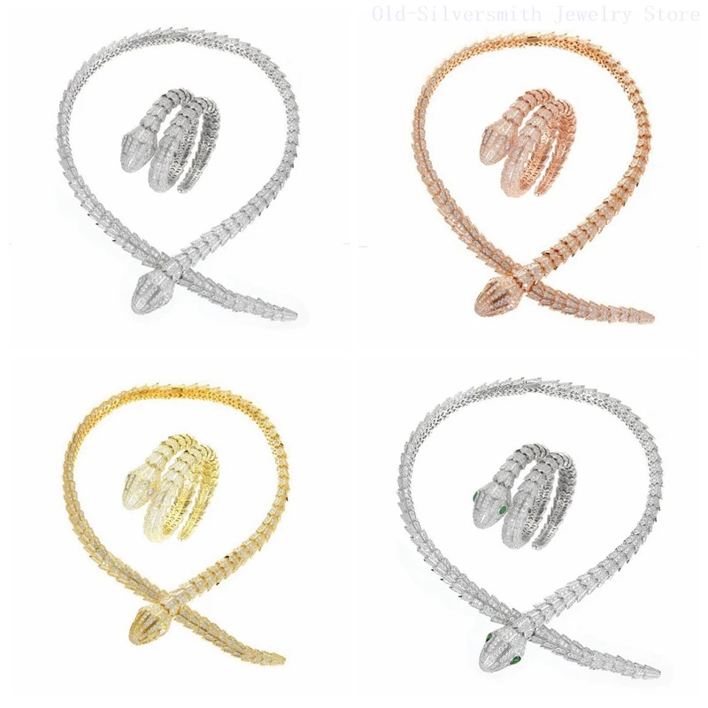 

Дизайнерская коллекция, Стильное ожерелье с толстым браслетом, покрытое золотом, комплекты ювелирных украшений с полным цирконием