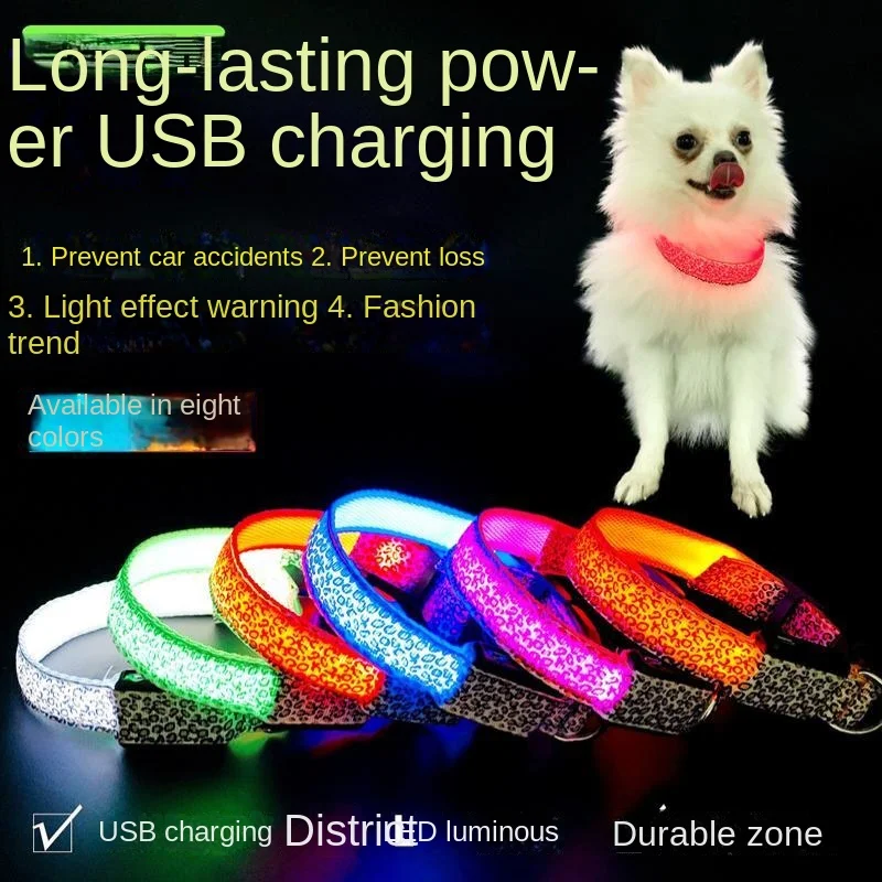 

Luminous Pet Dog Collars at Night Chihuahua Puppy Leopard Print USB Charge Cat Teddy Small Medium Dogs accessories