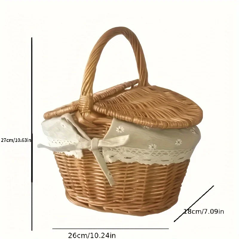 Hand-woven rattan basket with lining - Rattan storage container, suitable for outdoor dining and home decoration 4