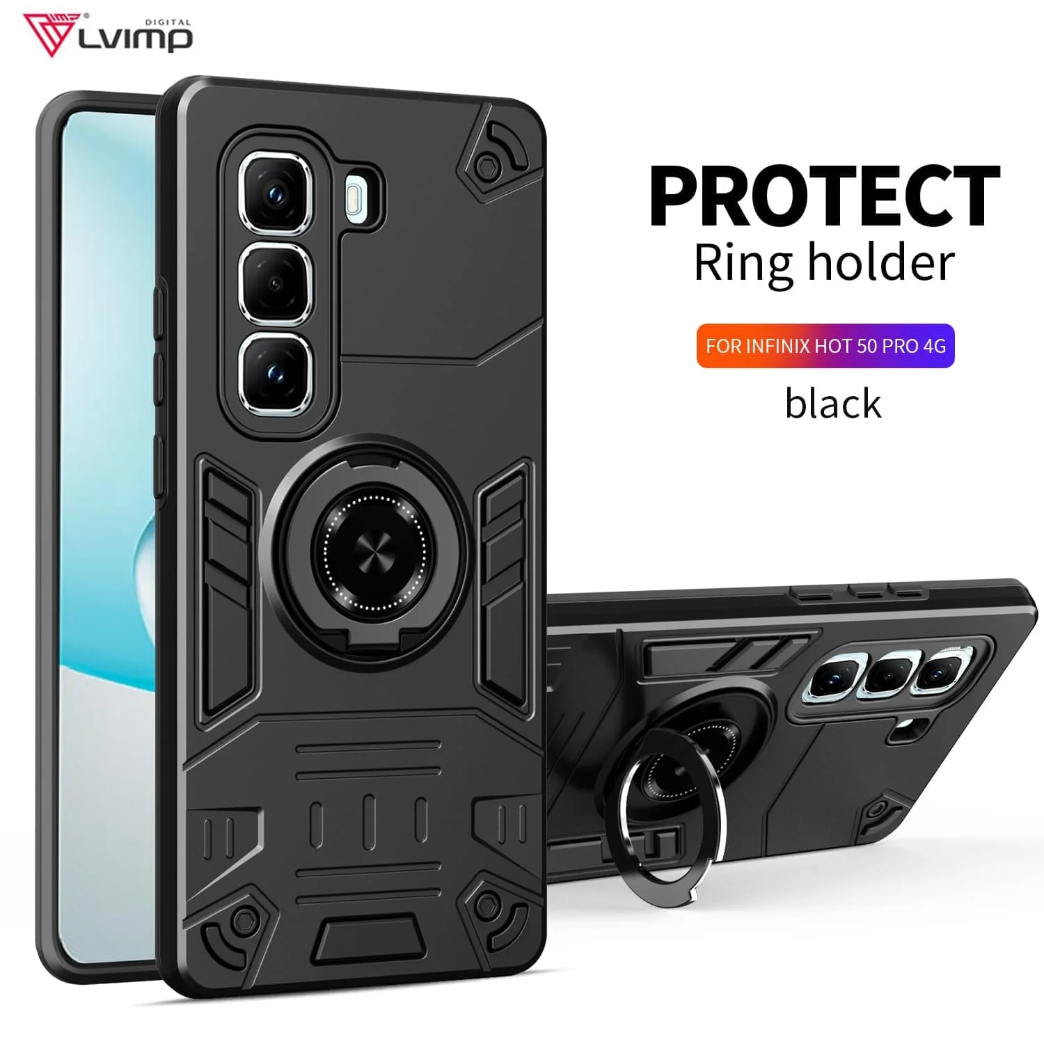 Armor Metal Ring Stand Case Cover with Enhanced Protection and Versatile Stand Functionality