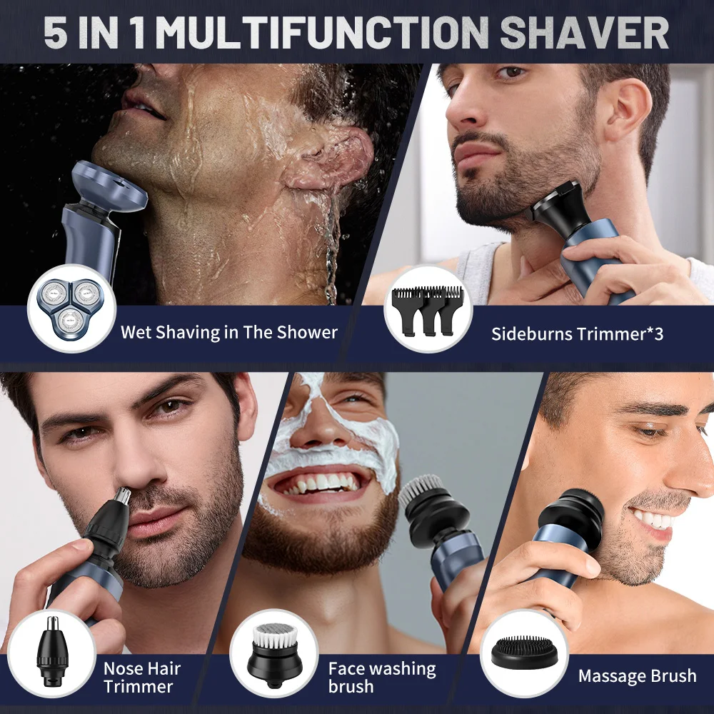 SEJOY Men's Electric Razor USB Rechargeable Shaver Triple Blade Trimmer Beard Floating Head Waterproof Hair Shaving Machine 6