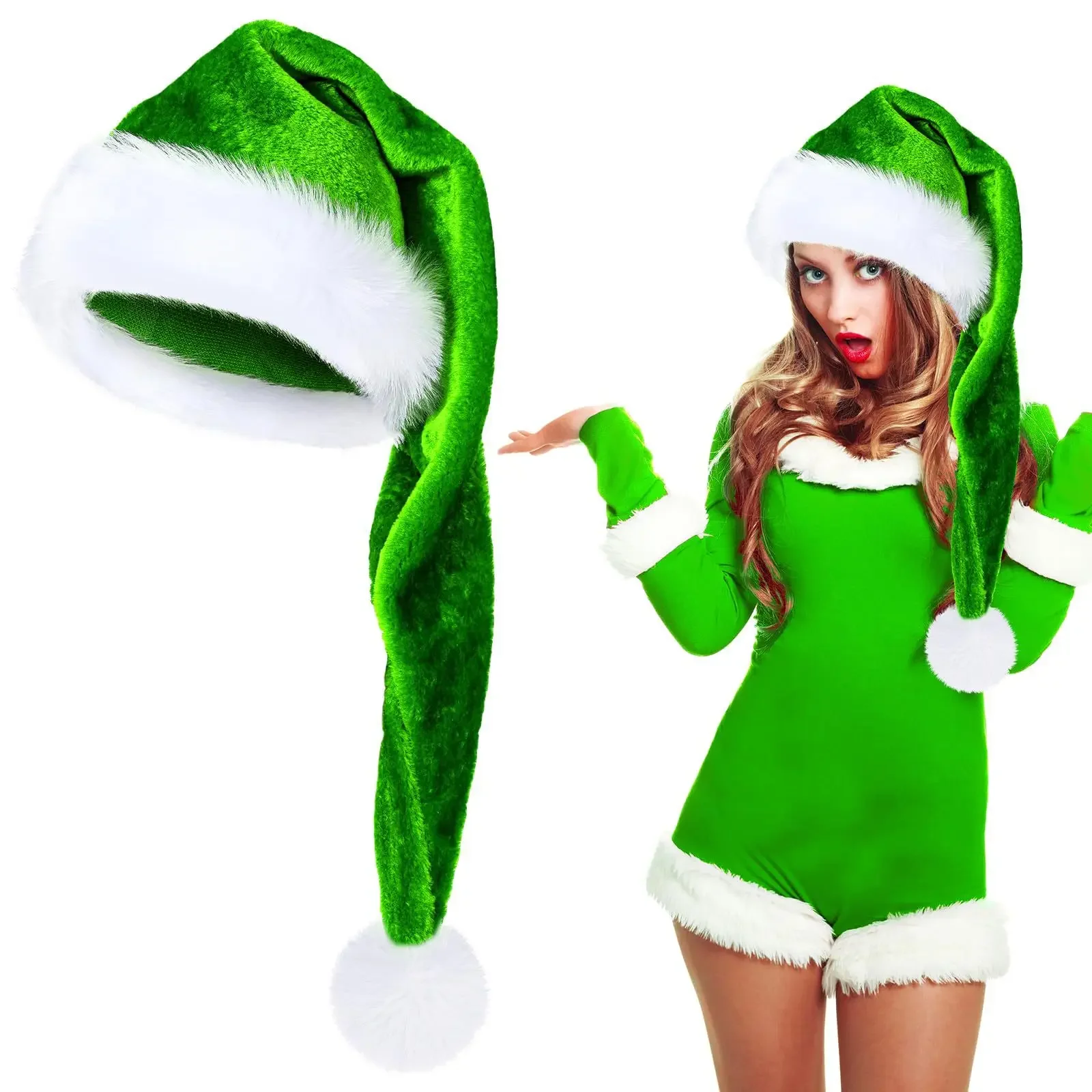 Long Christmas Plush Hat Black Red Santa Claus Unisex Hat Adult Xmas Decoration New Year Home Kids Gift Navidad Party Supplies 4