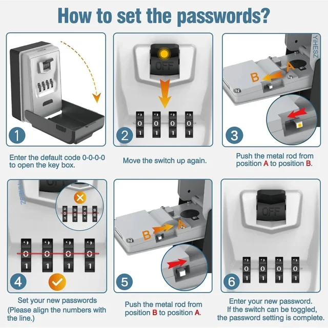 Dialing Wheel Password Key Lock Box Security Key Safe Waterproof Outdoor Mini Safes Small Lock Box Built-in LED Light For Night 4