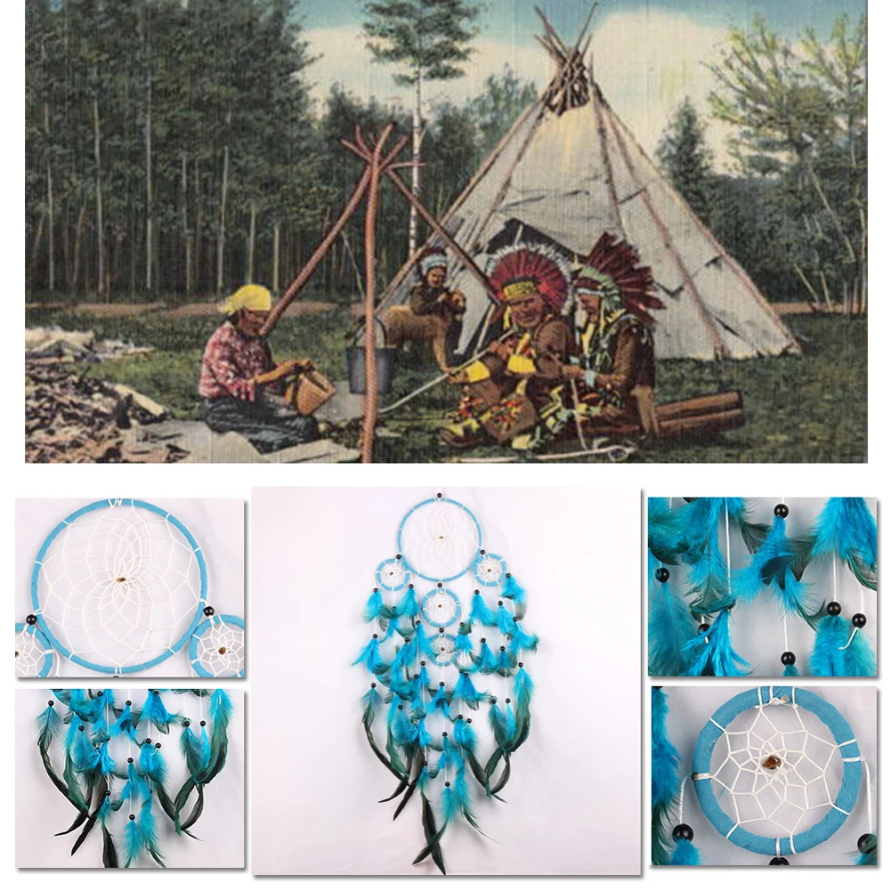 Blue Dream Catcher Pendant Hand-woven Car Decor Pendant Art Crafts Romantic Creative Handmade Black Beads for Girlfriend Gift 3