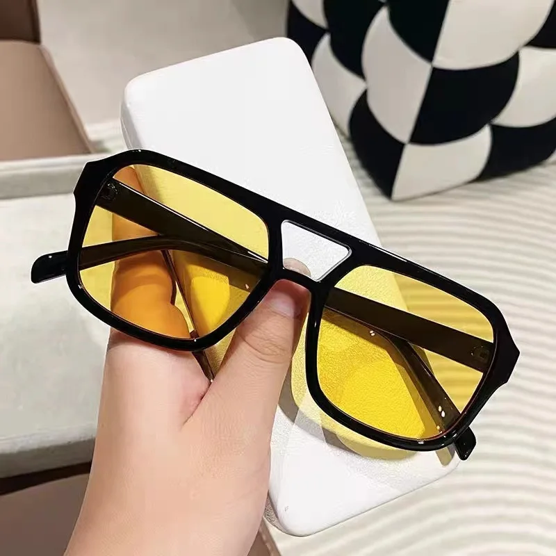 Lunettes De Soleil O’Clock Jaunes - Monture Noire Style œil De Chat - Unisexe Vintage - Protection UV