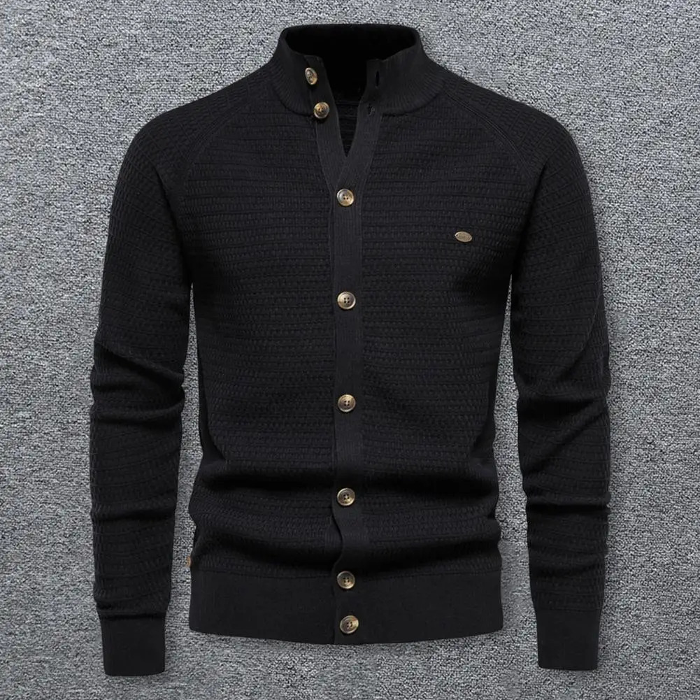 

Solid Color Cardigan Men Knitting Cardigan Stylish Men's Knitwear Slim Fit Single Breasted Cardigans with Stand for Autumn