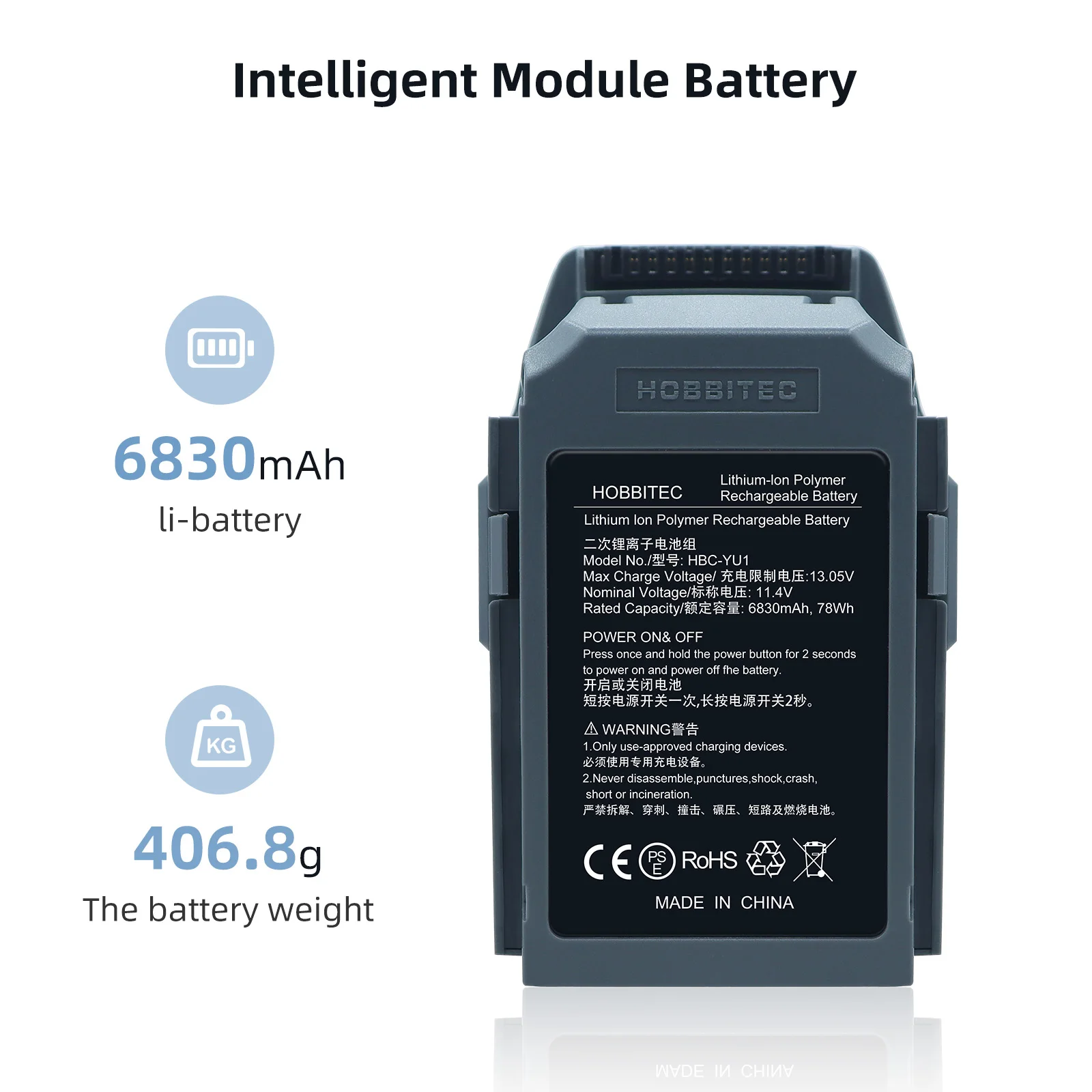 Face arrière de la batterie intelligente 6830mAh 11.4V pour DJI Mavic Pro/Platinum, étiquette de spécifications détaillée.