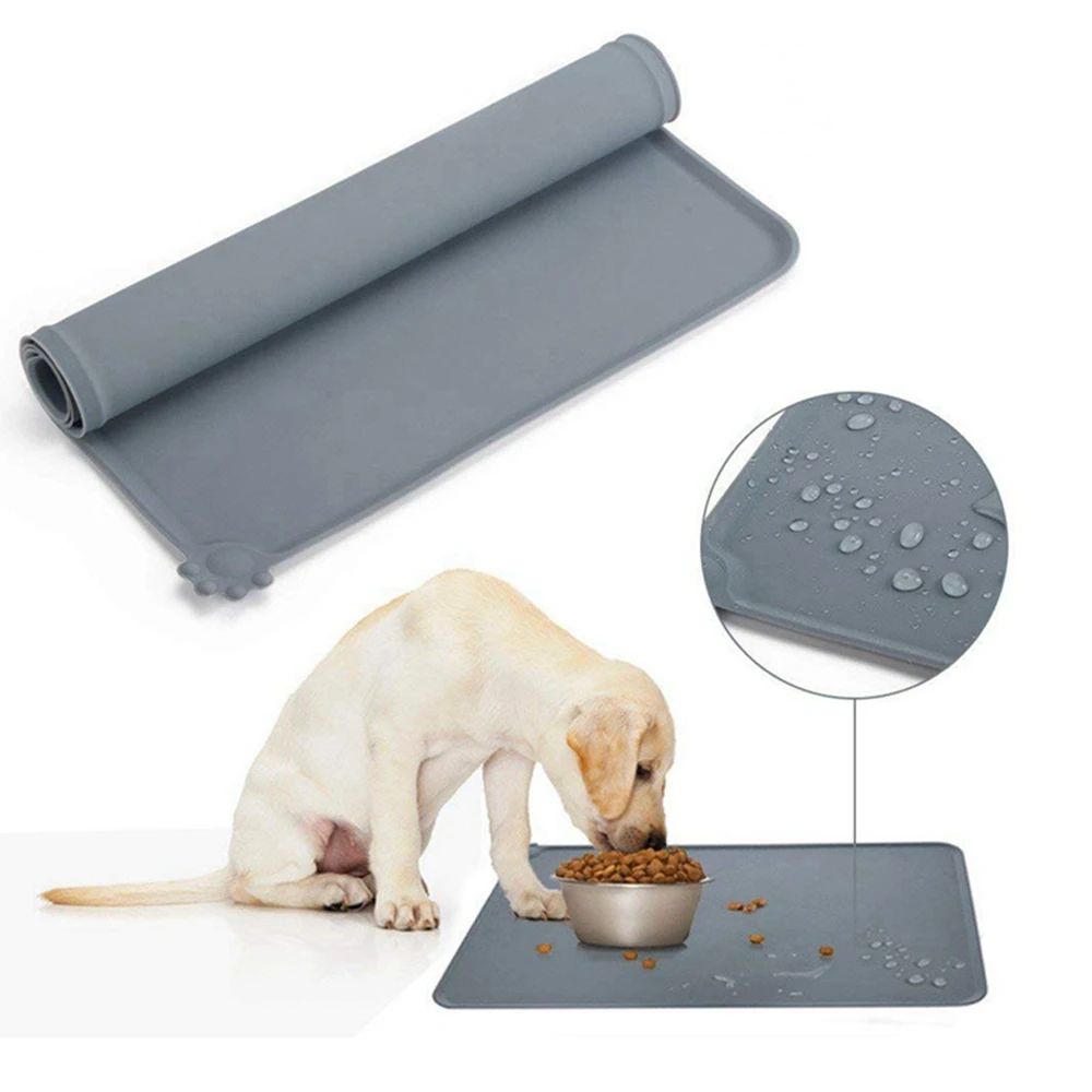 Silicone Dog Cat Bowl Mat with High Lips Non-Stick Waterproof Food Feeding  Pad Puppy Feeder Tray Water Cushion Placemat