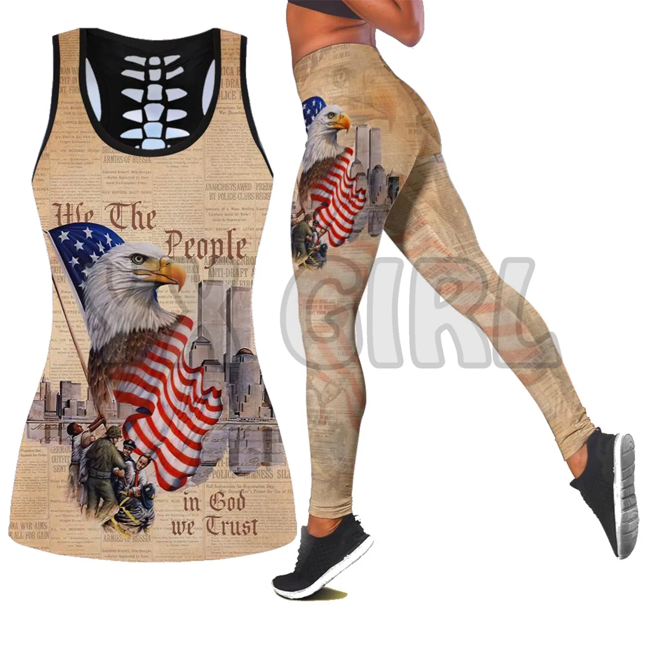 Eagle and American Flag  3D Printed Tank Top+Legging Combo Outfit Yoga Fitness Legging Women the cowboys of the west american flag eagle zinc alloy belt buckle for 4 0