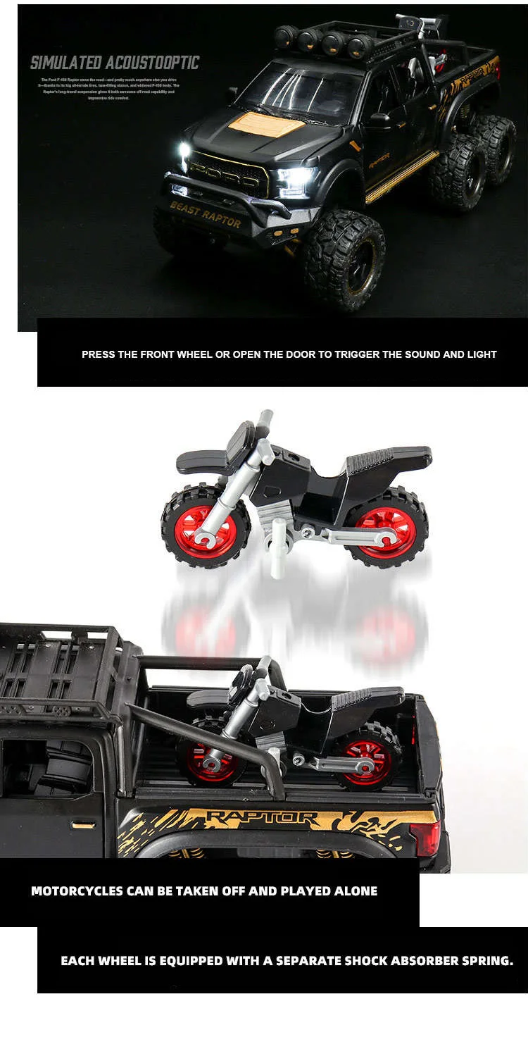 FREE GIFT⭐ Scale 1/32 Raptor F150 Monster Truck Metal Diecast Alloy Cars Model Toy Car For Boys Child  Kids Toys Vehicle Hobbies toy boats