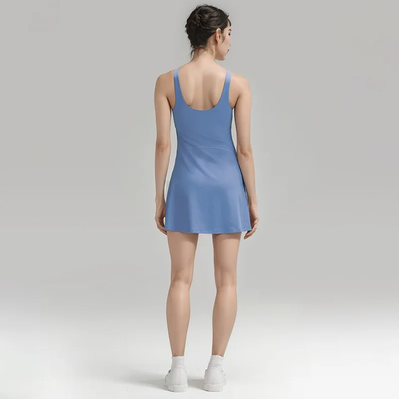 Women's Sports Dresses Short Skirts Nylon High Stretch Breathable Back Tank Short Dress Breathable Tennis Skirt
