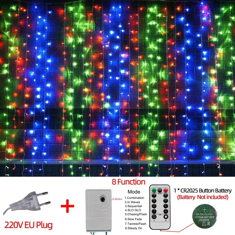 thumbnail image 1 of Decoraciones navideñas de Año Nuevo para el hogar al aire libre Cortina de luces LED impermeables Cadena de carámbanos Guirnalda de calle en la casa Invierno, 1 of 5