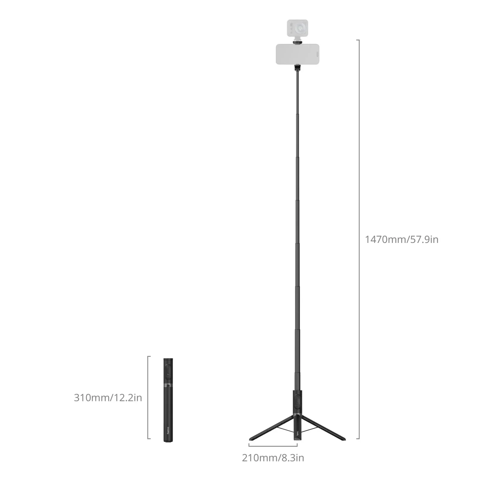 SmallRig ST30 Lite One-Touch Deploy Selfie Stick Tripod Height Adjustable from 3