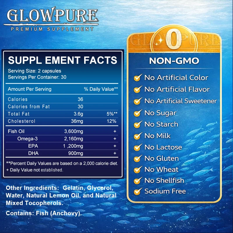 Fish Oil Capsules Rich in EPA & DHA for Heart Brain Eyes Immune Health Omega 3 Fatty Acids Supplement