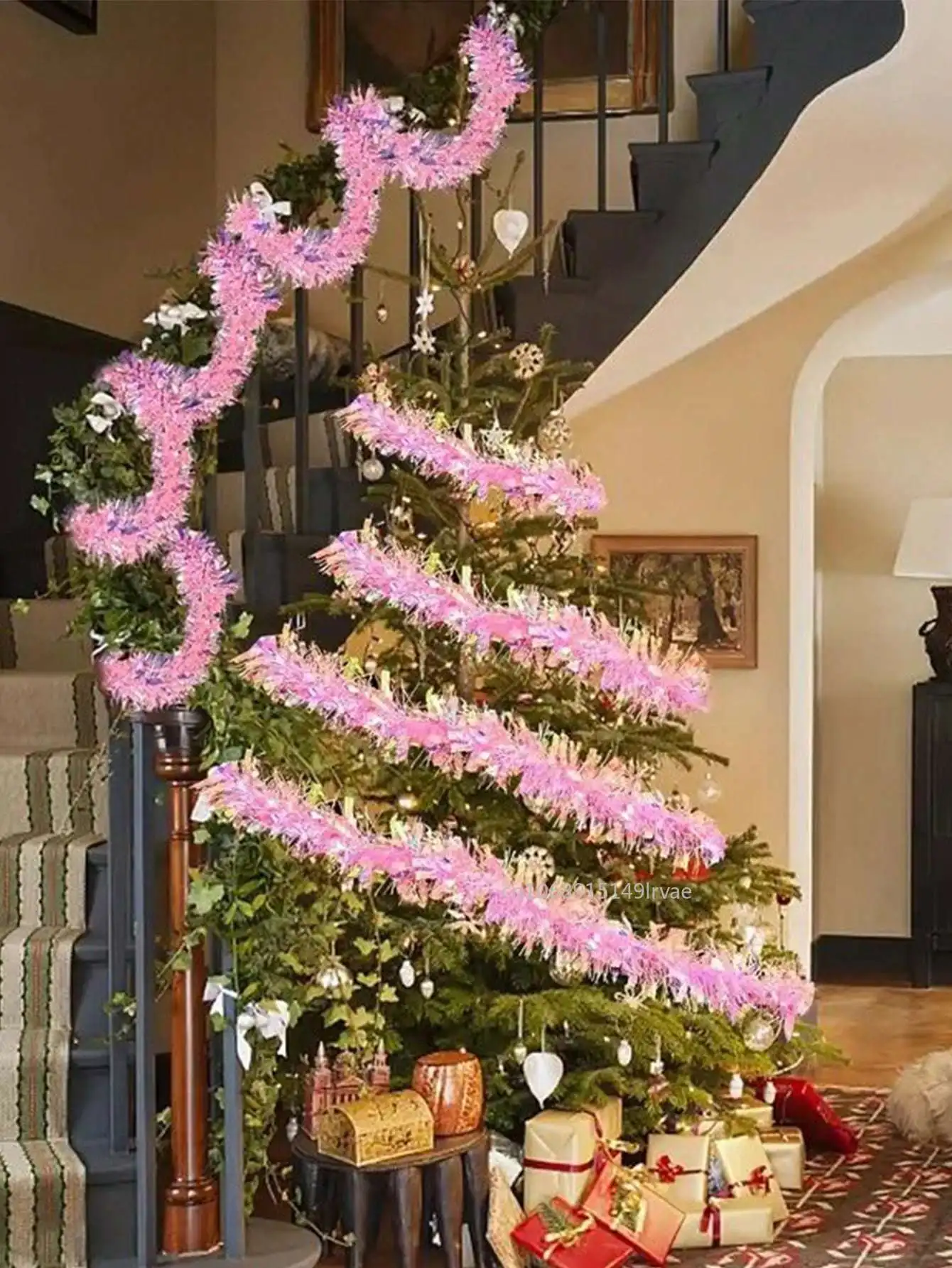 180cm Christmas Pink Foil Wreath Foil Wrap Wreath Glitter Foil Wreath Decoration Xmas Tree Wedding DIY Crafts Party Supplies