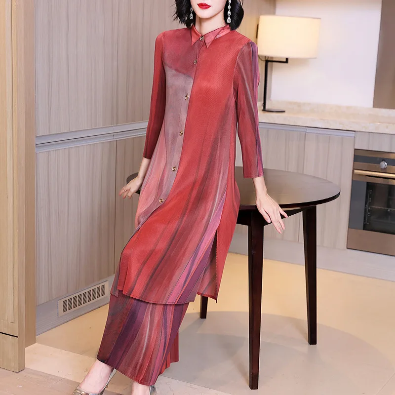 Two piece set of Western style pleats for autumn 2023, new women's oversized suit  sexy two piece set women