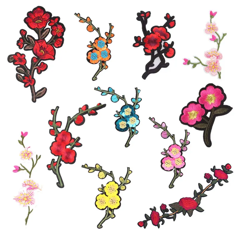 

Patch for Rose Plum Blossom Clothing Iron on Embroidered Sewing Applique Flower Sew on Fabric DIY Apparel Accessories Decoration