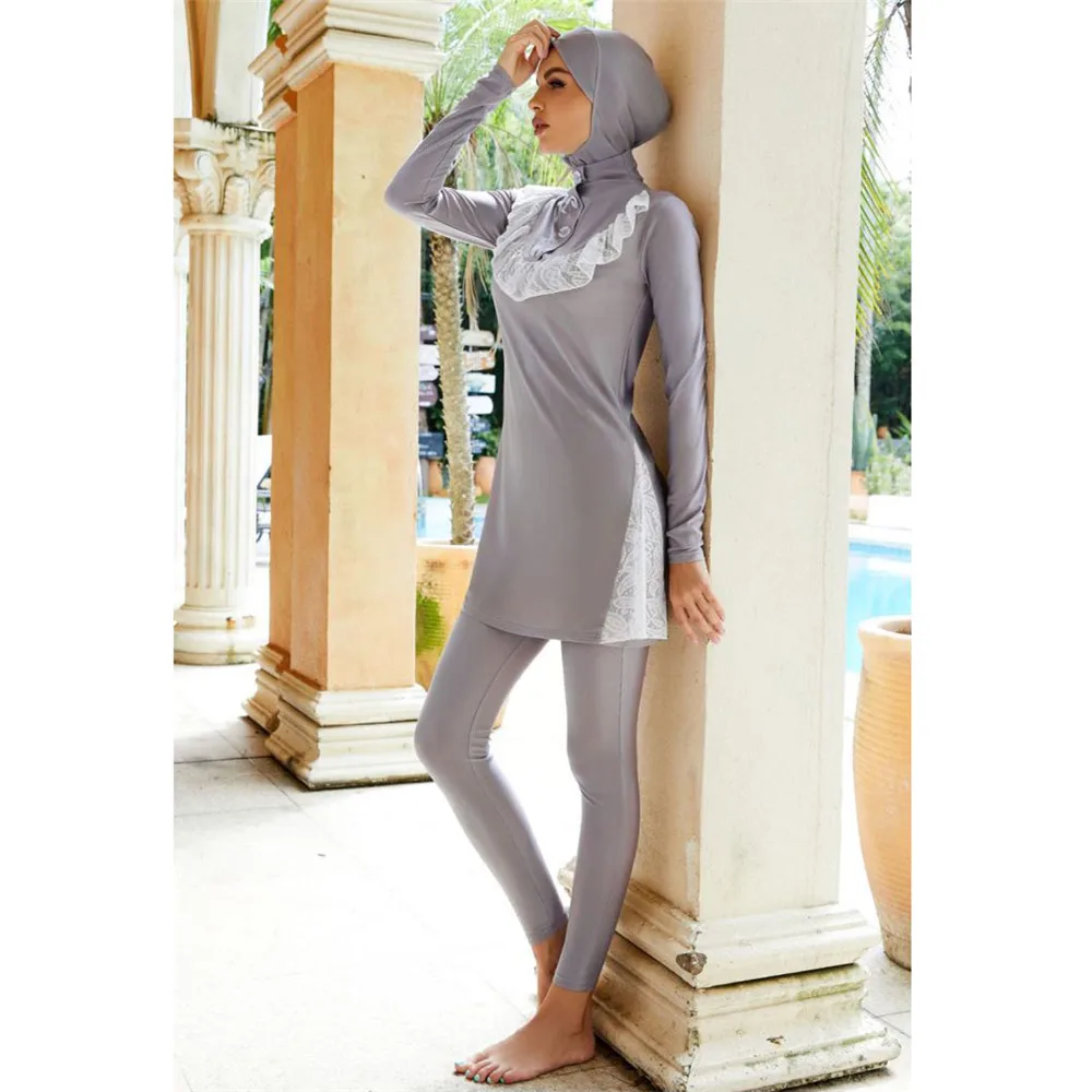 

Full Cover Islamic Beachwear Suits Muslim Three-Piece Modest Long Sleeves Tops Pants Suit Burkinis Swimsuit for Women Swimwear