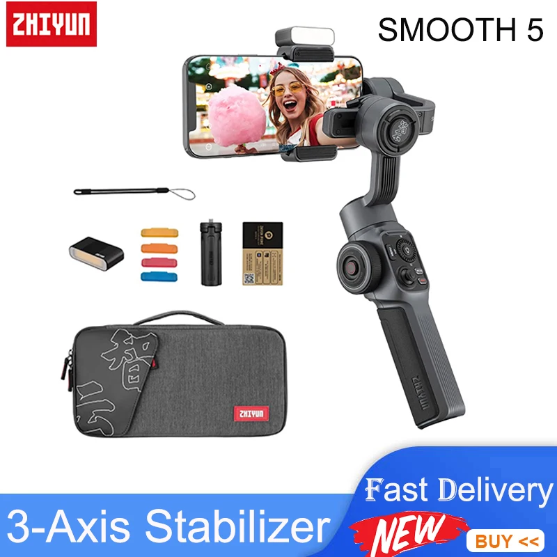 

Ручной Стабилизатор ZHIYUN Smooth 5 для телефона, 3-осевой шарнирный держатель для смартфона iPhone 13 Pro Max/Samsung s20 fe/Huawei/Xiaomi