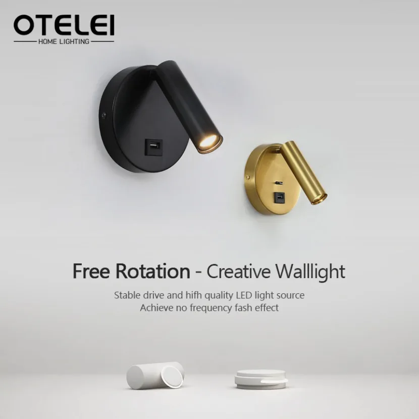 Modern LED Wall Lamp Folding 350 Degree Rotating Wall Lamp with USB Charging Interface Hotel Bedroom Bedside Study Reading Light