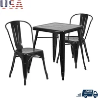 Commercial Grade Square Metal Dining Table Set with Stackable Chairs Indoor Outdoor Use Weather Resistant Heavy Duty Galvanized 1