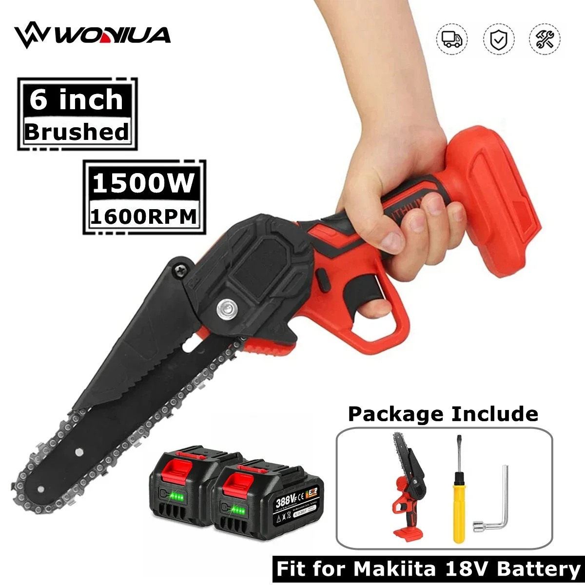 6 인치 무선 전기 톱 가지 치기 전기 톱 휴대용 정원 나무 로깅 트리밍 톱 Makita 18V 배터리 용 목재 절단