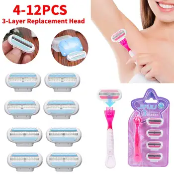 4PCS Lame di rasoio di sicurezza per donna Bikini Comodo dispositivo di rimozione dei capelli Testa di ricambio a 3 strati Lame da barba femminili per rasoio Venus 1
