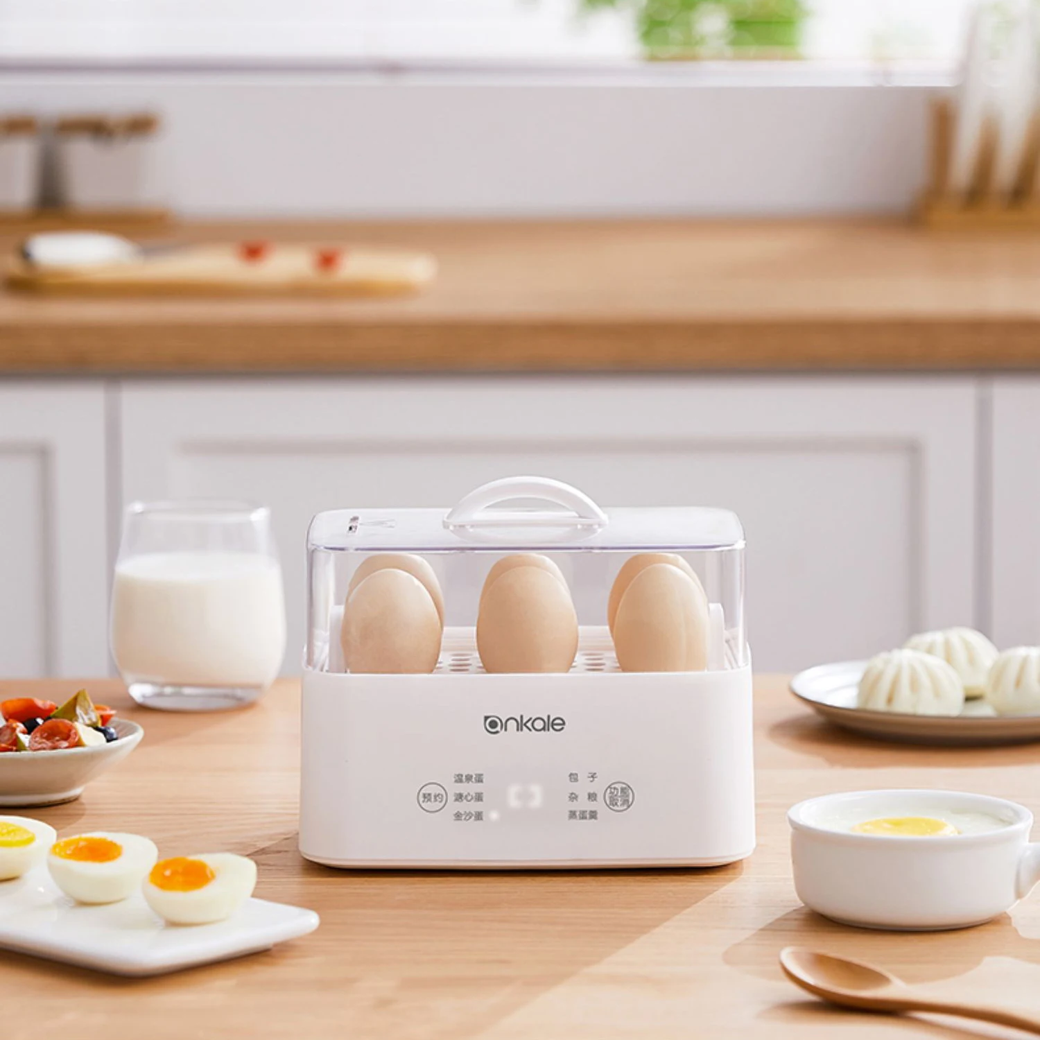 6 Eggs Boiler Steamer Automatic Egg Cooker Breakfast Machine Egg Custard Steaming Cooker Food Warmer with Appointment 220V 3