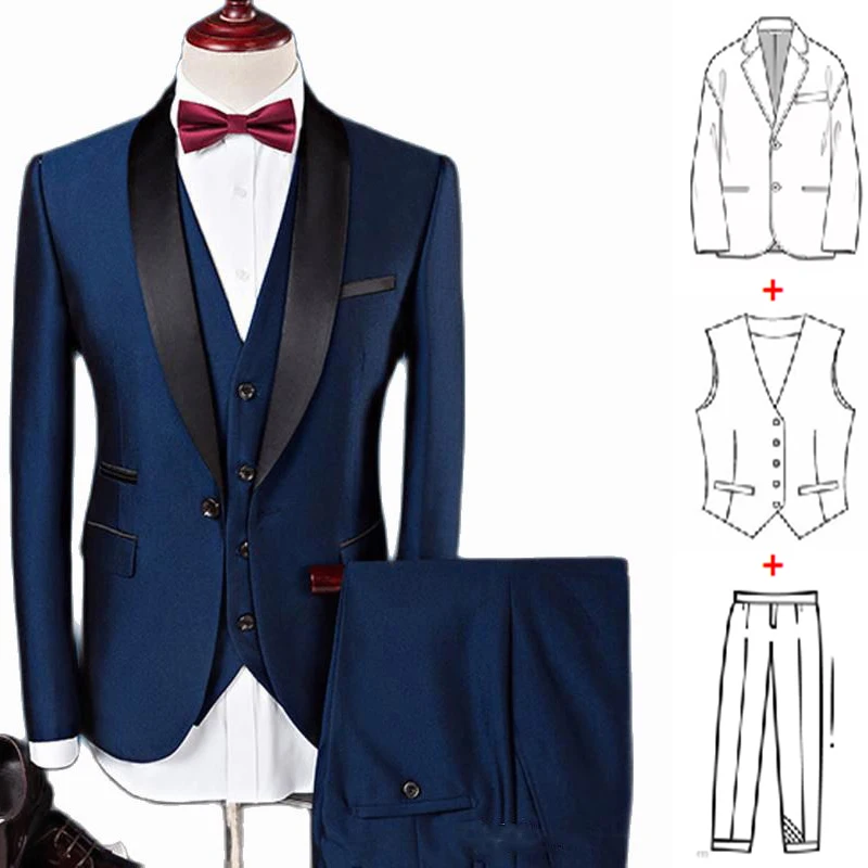 

Latest Tailor Made Design Handsome Wedding Suits Slim Fit Groom Tuxedos Formal Wears 3 Pieces Best Men Suit (Jacket+Pants+Vest)