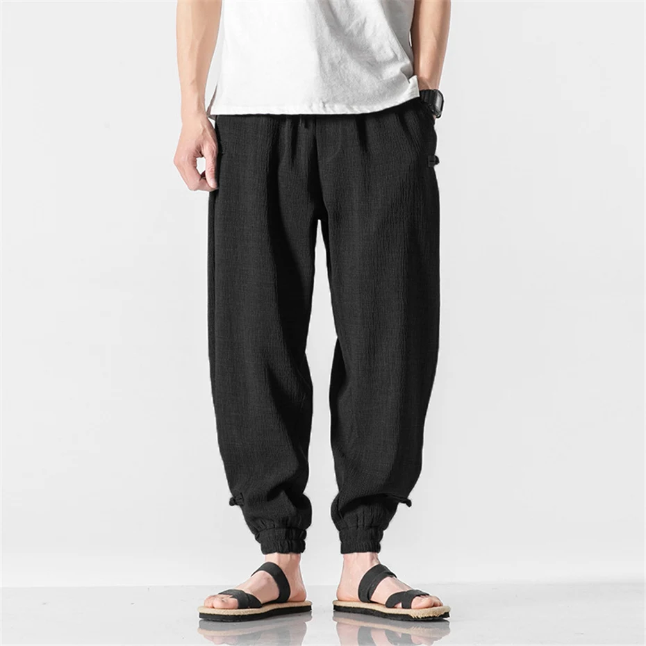 Summer Thin Pants Men Linen Pants Chinese Style Joggers Male Fashion Casual Harajuku Pencil Pants Male
