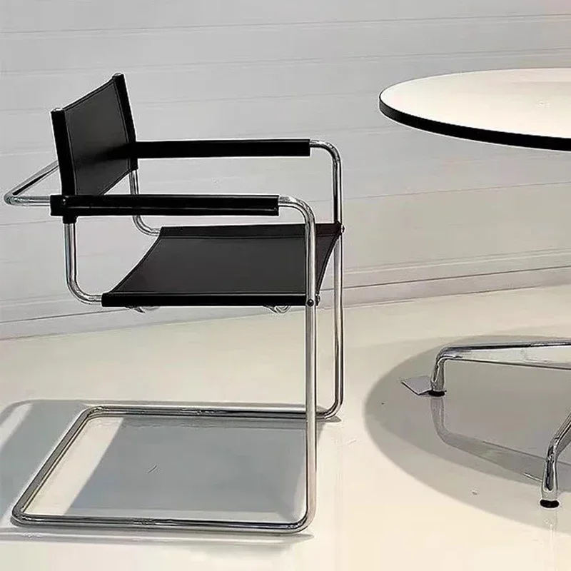 Office Dining Chair Stainless Steel Black Metal Balcony Bedroom CasualChair Leather Lounge Silla De Comedor Library Furniture
