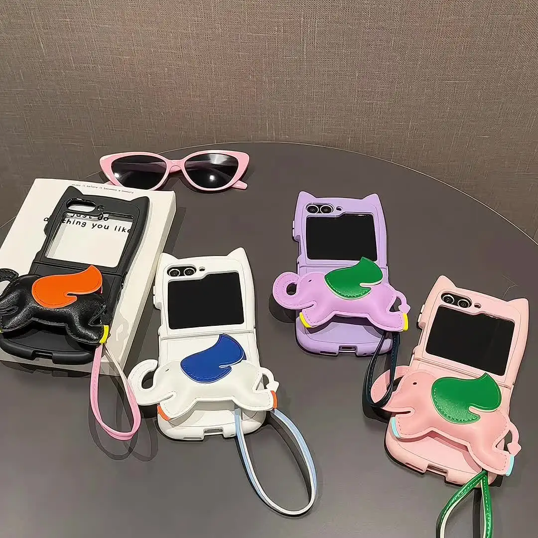 Чехол для телефона с милыми кошачьими ушками и моделью слона Samsung Galaxy Z Flip 6 5 4 3