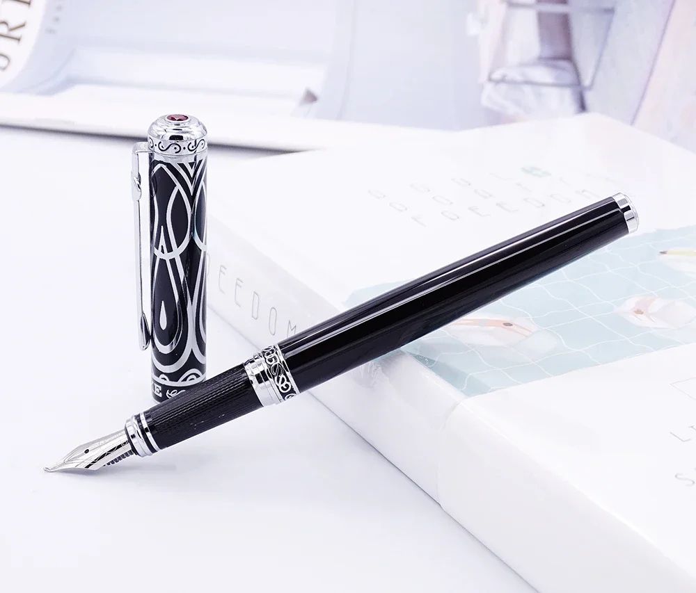 Duke Metal Noble Ruby Fude Calligraphy Fountain Pen Iridium Bent Nib Black & Silver Cap Ideal Art Office Home School Supplies fountain pen,metal pen,calligraphy pen