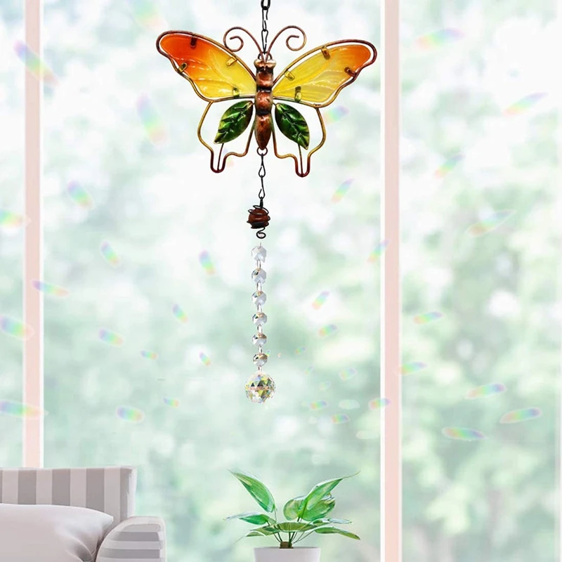 Hanging Wind Chimes Suncatchers Outdoor Wind Butterfly Hummingbird Pendants Crystal Ball Prism Ornament Garden Decoration outdoor wind chimes,wind bell pendant