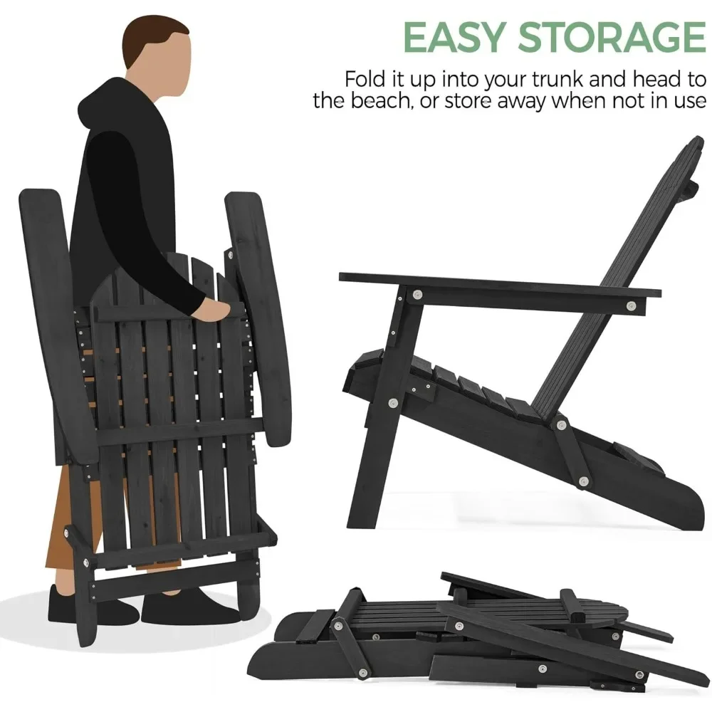 300LBS Solid Wood Folding Adirondack Chair Set of 5 Outdoor,Weather Resistant,Fire Pit Lounge Chairs for Garden,Black 5